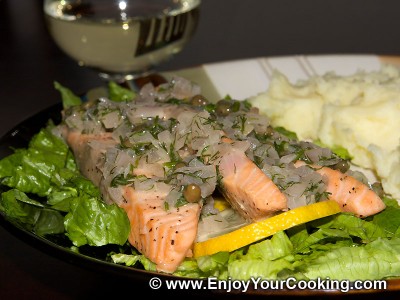 Salmon under Capers and Dill Sauce