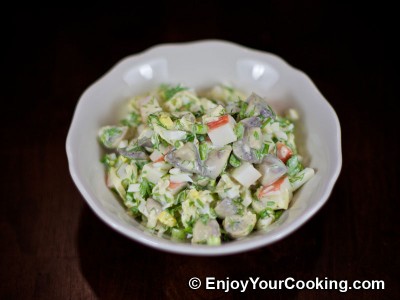 Crab Sticks Salad with Pickled Mushrooms and Apple